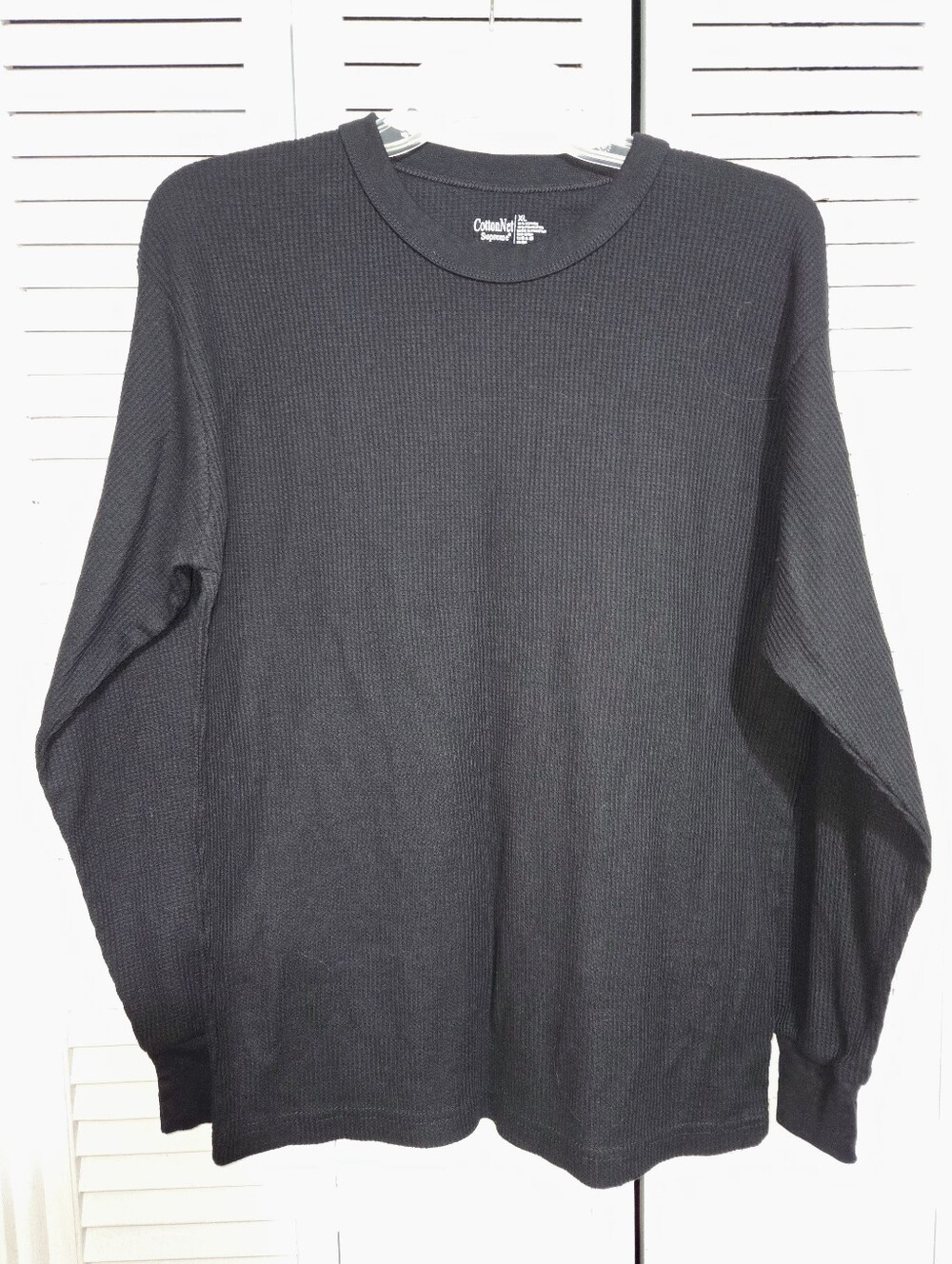 Cotton Net Supreme Men's XL Black Crewneck Waffle Thermal Top
